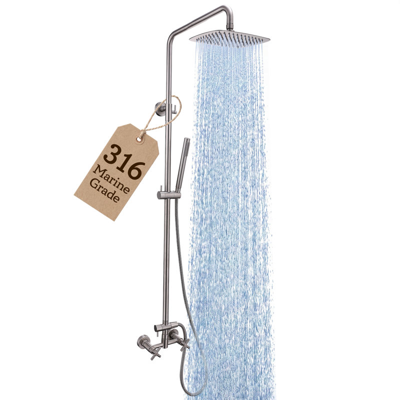 Ensemble de douche d'extérieur en acier inoxydable 316 avec pomme de douche à main, fixation murale