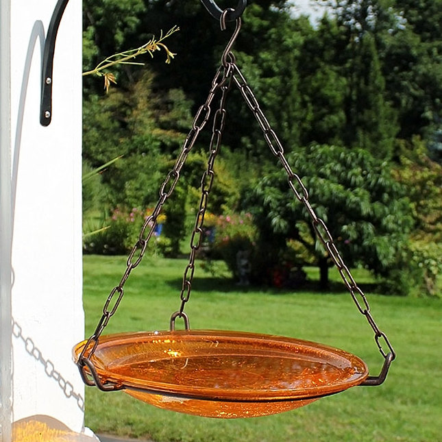 Bain d'oiseaux suspendu en verre craquelé, 14 po, Orange