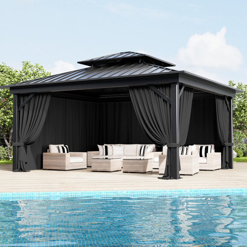4-Panels Sidewall Curtains For Gazebo, Only Curtains, 78.74" H x 144" W x 120" D, Black