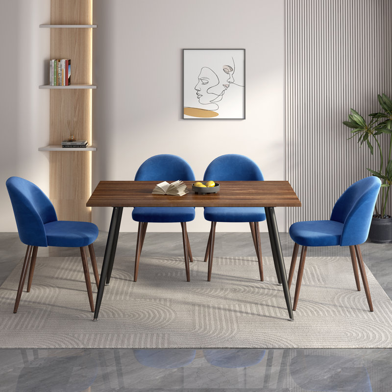 Meilani 4 - Person Four Leg Dining Set, Blue, Dark Wooden