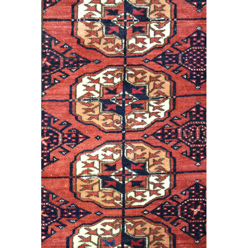 Tapis rouge en laine noué à la main de conception unique de style années 1920 8 pi x 10 pi 7 po Tekke