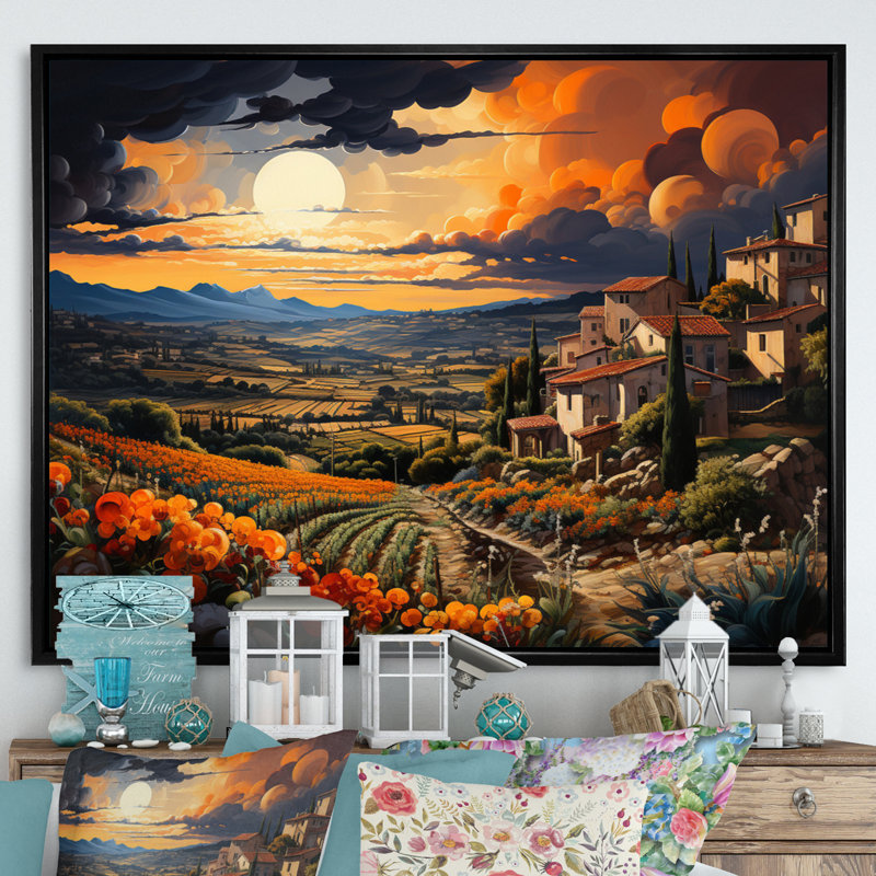 Impression sur toile, "French Vineyard Symphony II", Cadre flottant noir, H 12 po x l 20 po x P 1 po