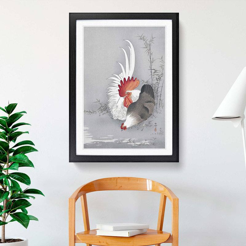 Rooster & Chicken by Ohara Koson - Picture Frame Graphic Art Print, 76cm H x 50cm W x 2cm D, Black