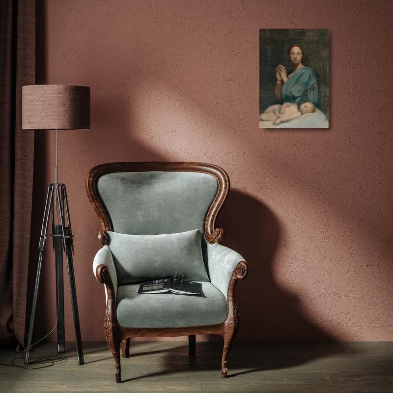 "La Vierge avec l'enfant Jésus endormi" par Jean Auguste Dominique Ingres - Toile tendue avec châssis, H 18 po x l 14 po