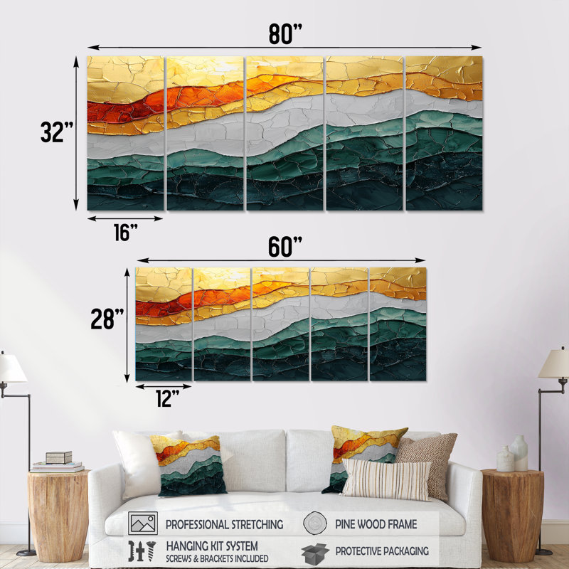 Croydon - Modern Wall Art - Ensemble de décoration murale abstraite, H 28 po x l 60 po, 5