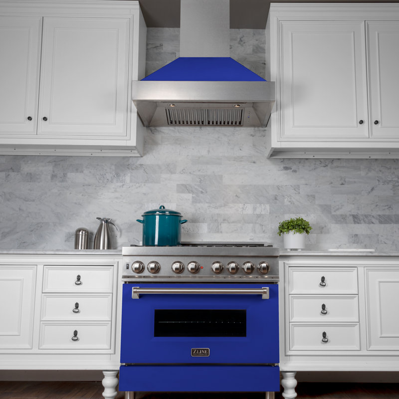 36" Fingerprint Resistant Stainless Steel Range Hood with Fingerprint Resistant Shell (8654SN-36), Blue Matte