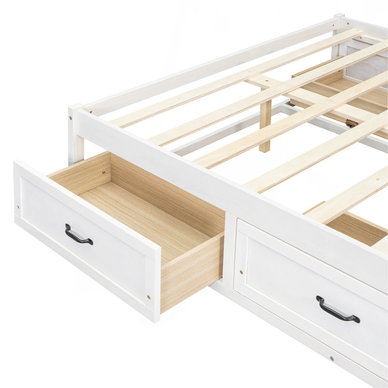 Lit plateforme double avec 6 tiroirs de rangement, Lit double