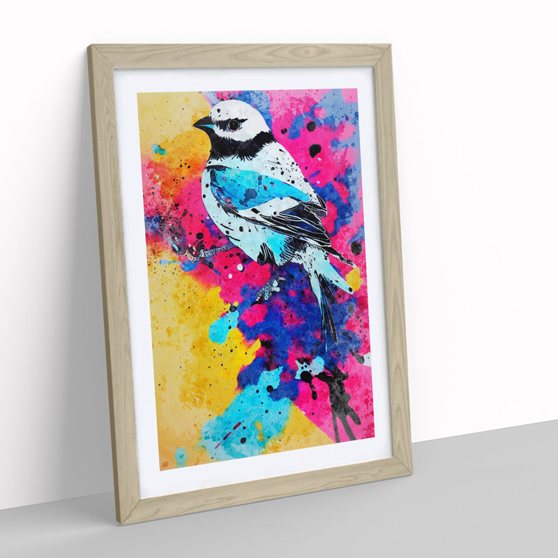 Splashed Bird No.5 Abstract - Wall Art, 36cm H x 27cm W, Oak Framed, White