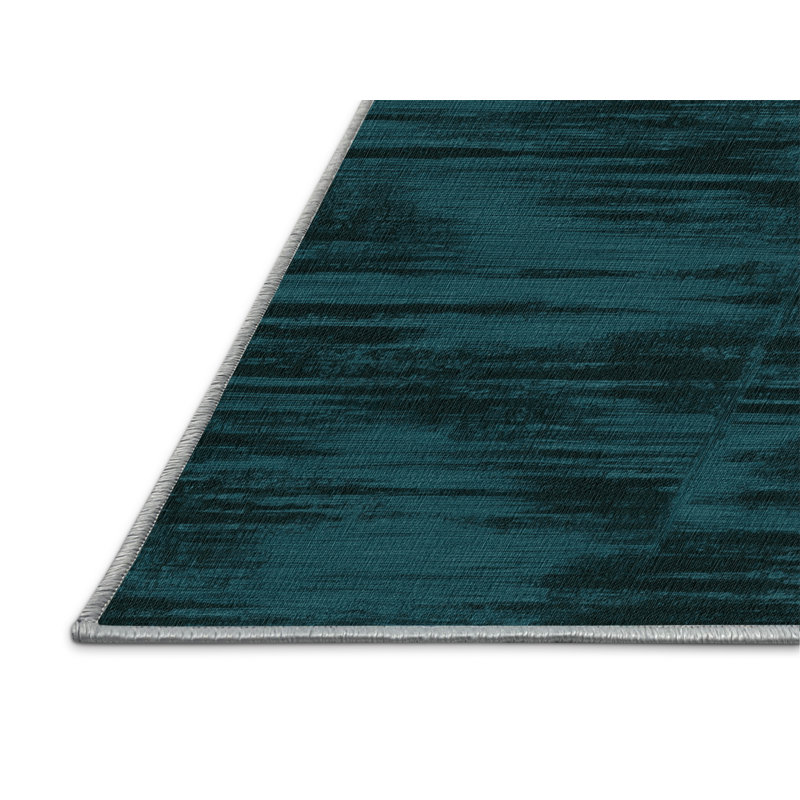 Tapis bleu abstrait lavable à la machine, Rond 5 pi