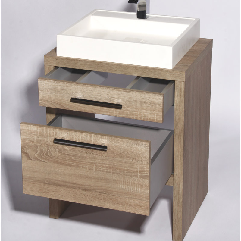 Amato 31.5'' Single Bathroom Vanity with Solid Wood Top, Natural Oak
