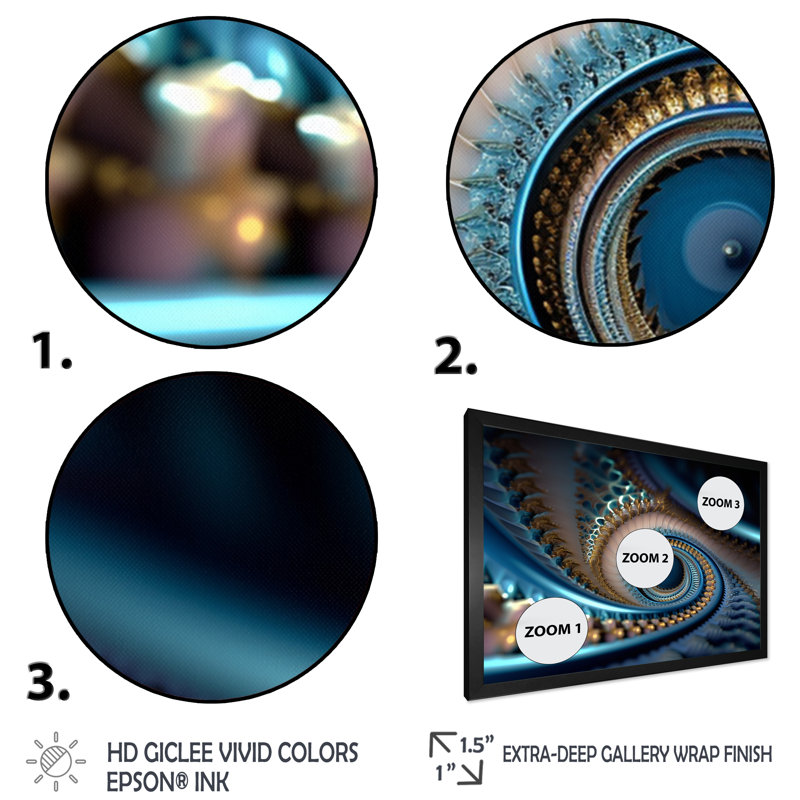 «Turquoise Fractal Mystery V», reproduction sur toile, H 24 po x l 32 po x P 1 po, Impression noire sur toile encadrée