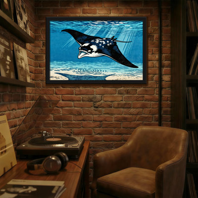 Animals Manta Ray Underwater Ocean Scene Print