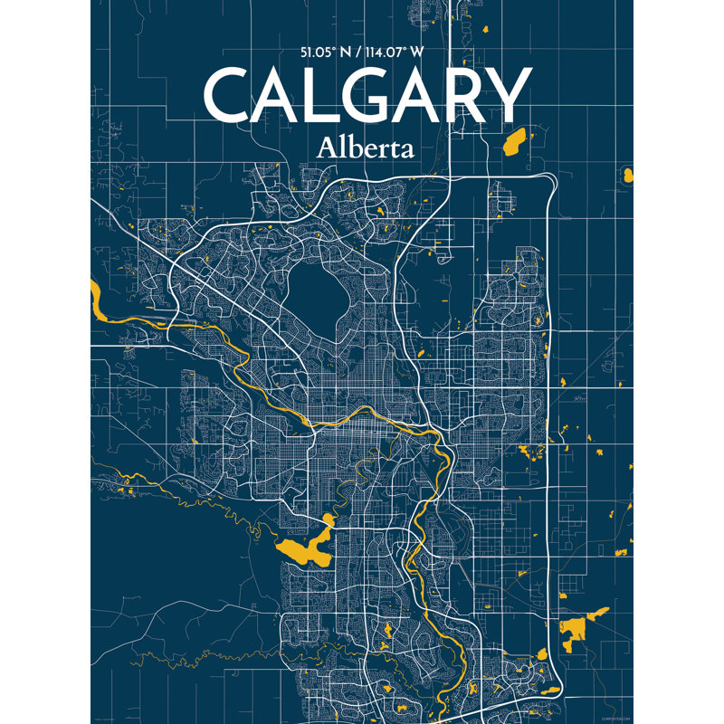 « calgary city map », reproduction d’impression sur affiche, H 36 po x l 24 po