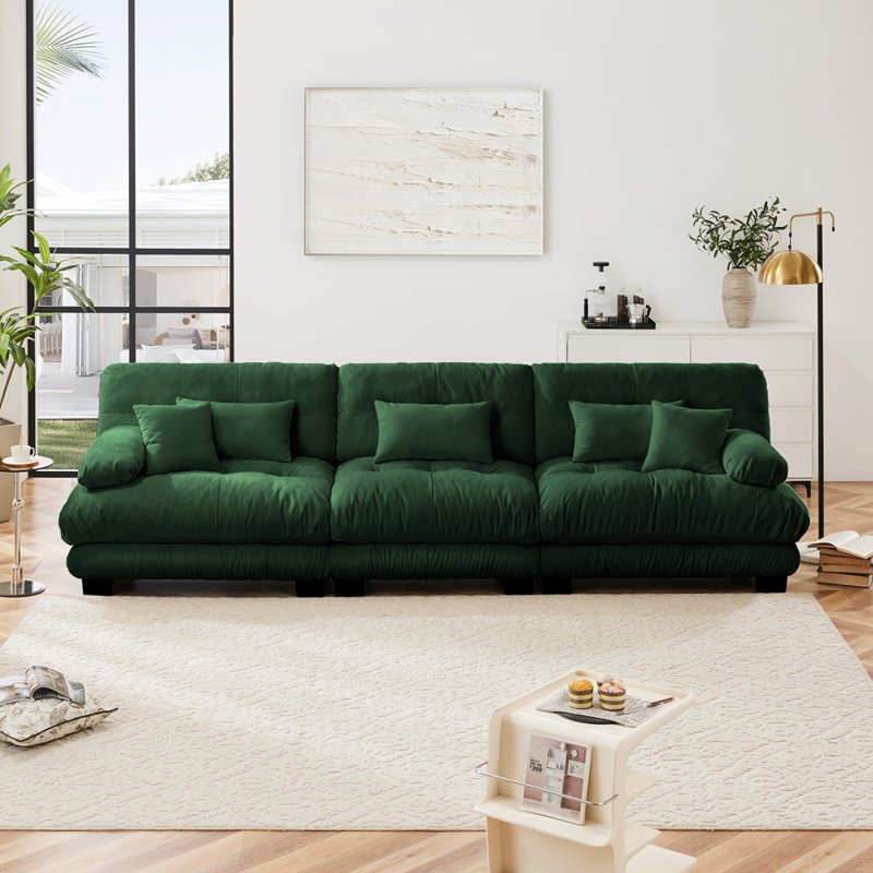 Canapé modulaire à assise profonde de style contemporain, H 35,41 po x l 133,81 po x P 36,01 po, 3, Vert