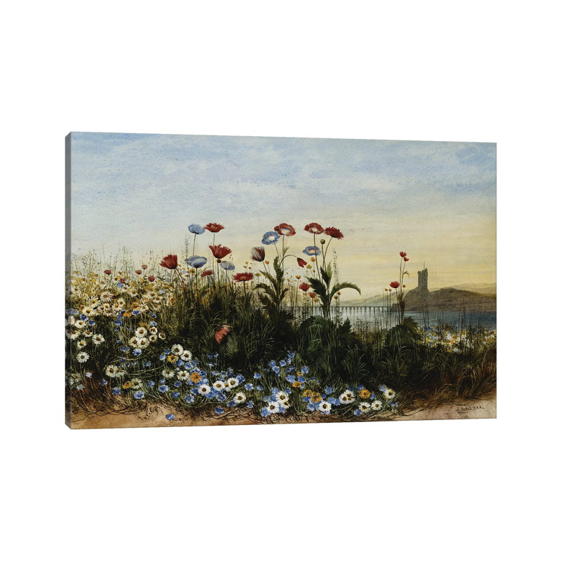 Ferry Carrig Castle, Co. Wexford, Seen Through A Bank Of Wild Flowers by Andrew Nicholl - Wrapped Canvas Painting