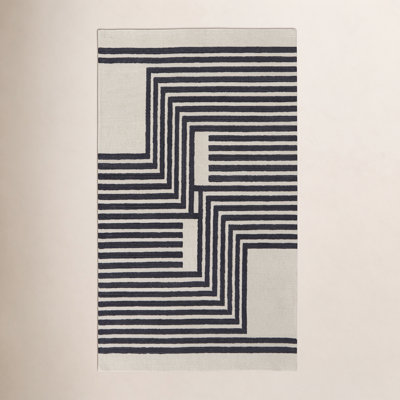 Raku Ivory Black Hand-Woven Abstract Rug