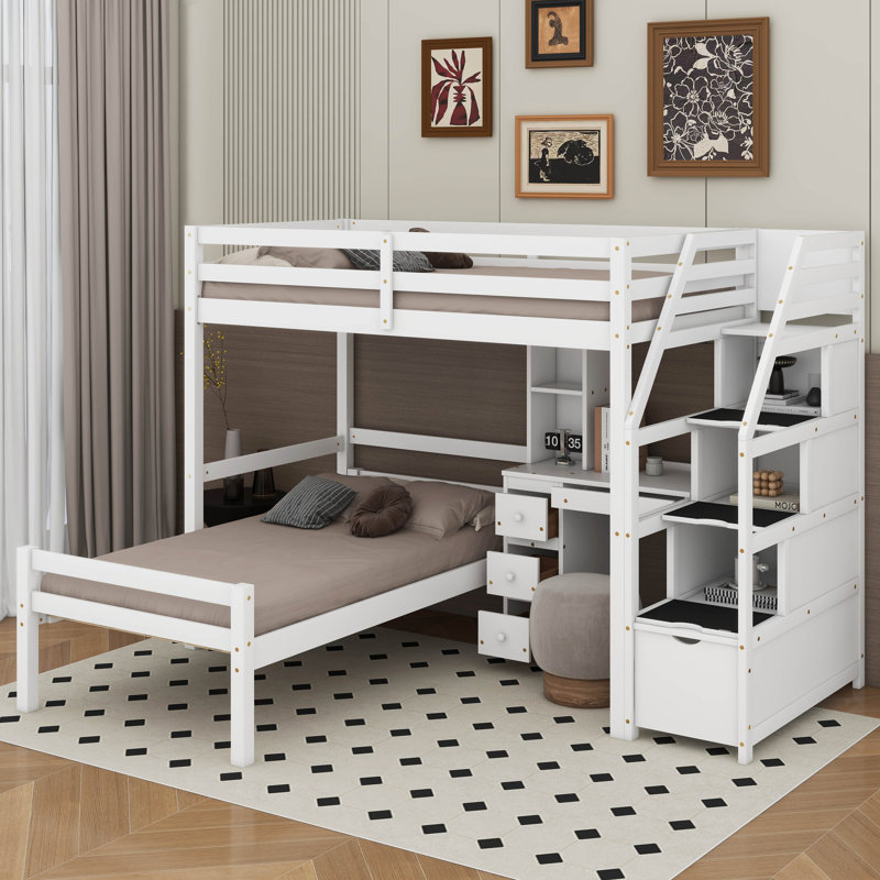Twin Size Loft Bed With Desk, Shelves And Drawers, White