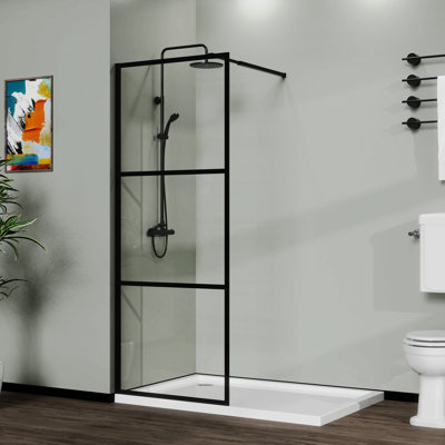 Shower Screen Walk-In Wet-Room Black