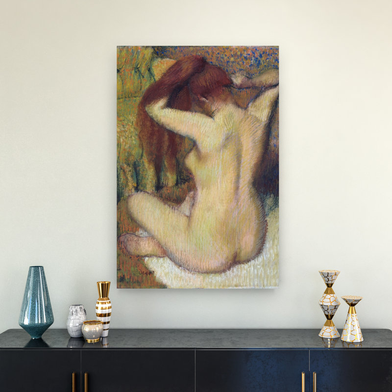 " Woman Combing Her Hair, C.1888-90 Impressionist Abstract Contemporary Wall Art Print " by Edgar Degas, H 36 po x l 24 po
