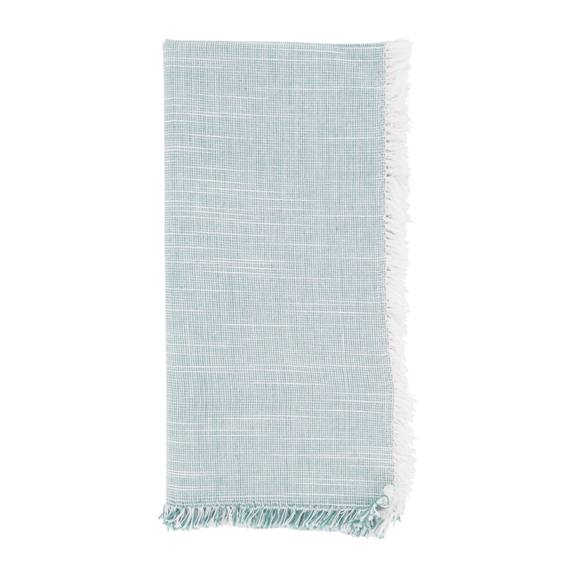 Turquoise Cotton Napkins with Fringe Edges, Set of 4
