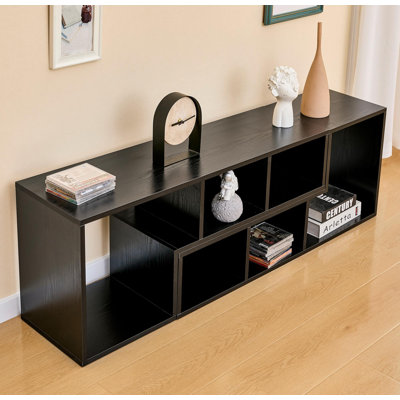 Modern Black Wood Grain MDF TV Stand, Expandable & Customizable Media Console, Free-Combination Entertainment Center With Open Storage Shelves For Living Room, Bedroom, Office