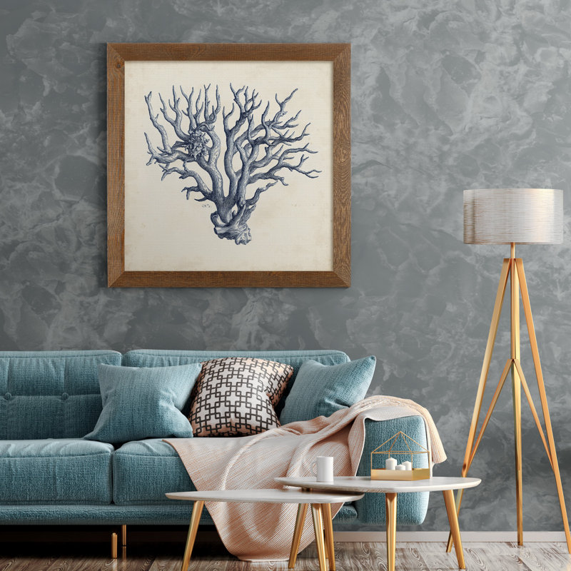 " Coral Trio In Indigo I-Premium Framed Canvas - Ready To Hang " Painting Print, Maple, 18" H x 18" W x 1" D