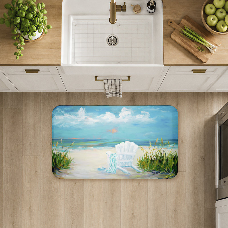 Tapis de sol antidérapant imprimé Sunny Beach Scene Relaxation, design par Julie DeRice, Sunny Beach Scene Relaxation