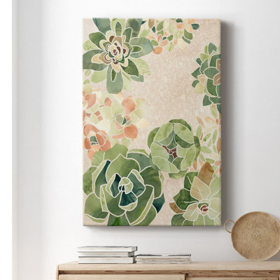 Succulents en vitrail I, toile tendue avec châssis de qualité supérieure - prête à être accrochée