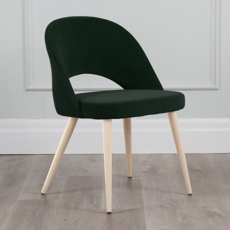 Chaise d'appoint rembourrée en velours Kanthan, Naturel, Vert émeraude