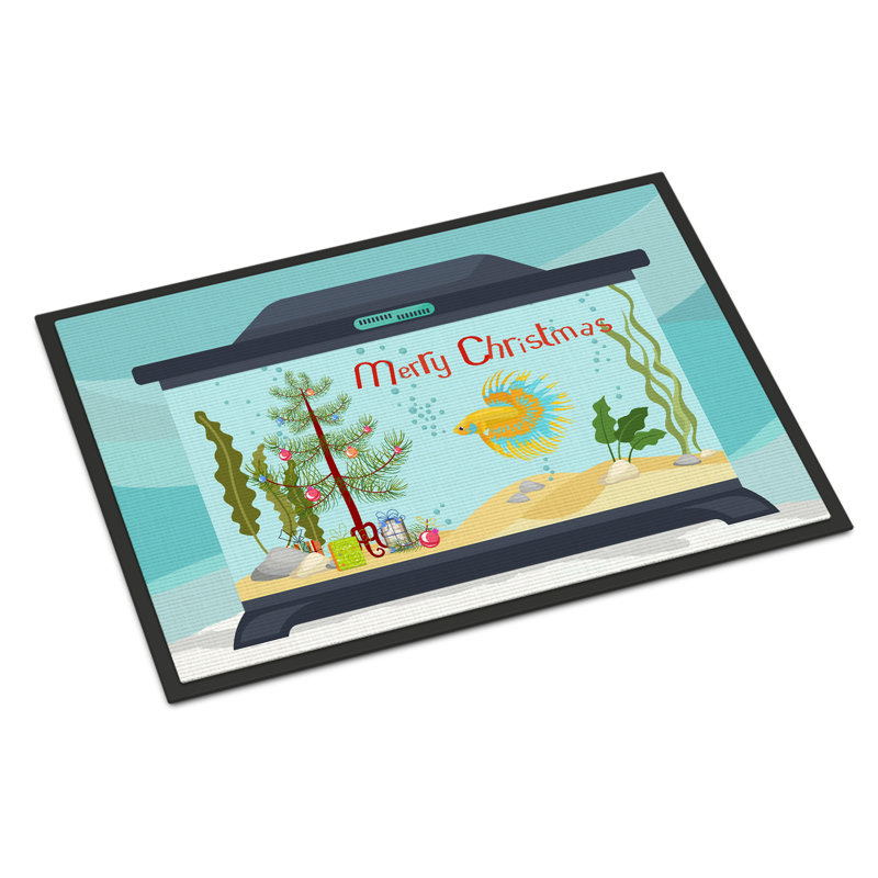Tapis d'entrée antidérapant Insta, Poisson combattant à queue de couronne, 18" W x 27" L
