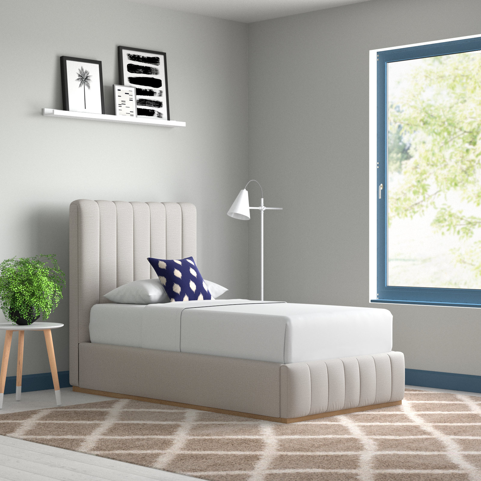 Codyn Upholstered Bed, Cream Linen Textured Fabric, Twin