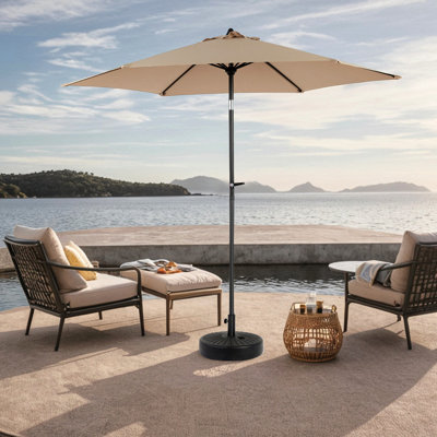 Parasol de patio extérieur 9 pi - et parasol stable. Manivelle à bouton-poussoir pratique. Pour la cour, la piscine, la terrasse. Fabrication 100% auvent. Idéal pour
