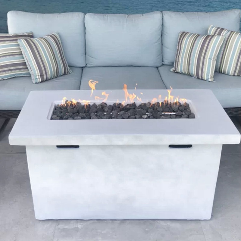 Table de foyer d'extérieur, 25 po x 42 po, matériau en béton, intempéries, décoration de flamme réglable, hauteur du jardin 42 po de largeur, béton