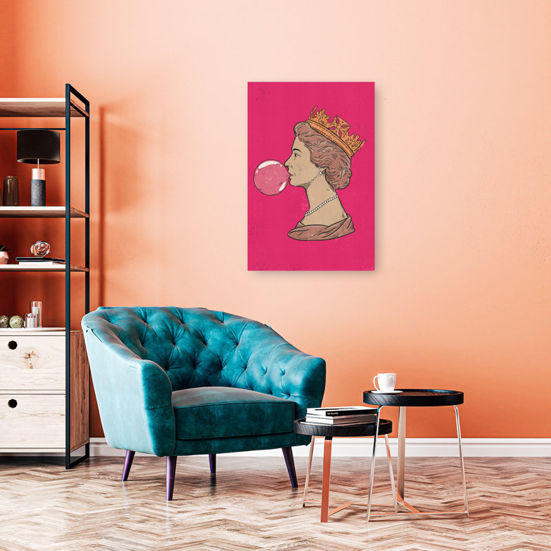 «Pink Bubble Queen Elegant Modern Playful Portrait», art mural, H 36 po x l 24 po