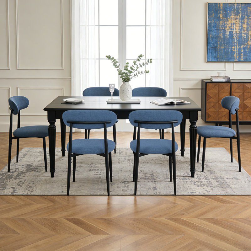 Upholstered Dining Chair Side Chair, Black, Blue