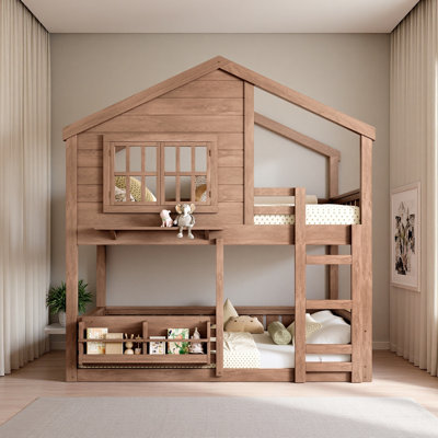 Bunk Bed/Loft Bed With Bookshelf, House Design, High-Quality Safety Fencing