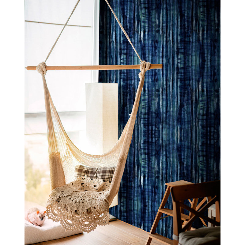 World Of Fabrics Striped Wallpaper Roll, Indigo blue