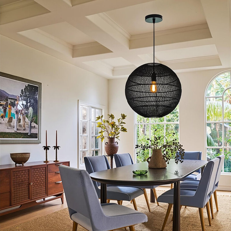 1-Light Pendant Lights Black Basket Globe, 11.81" H x 11.81" W x 11.81" D