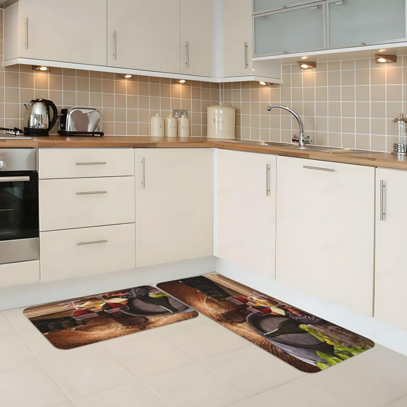 Ensemble de 2 tapis de cuisine à motif de cave à vin pour la maison