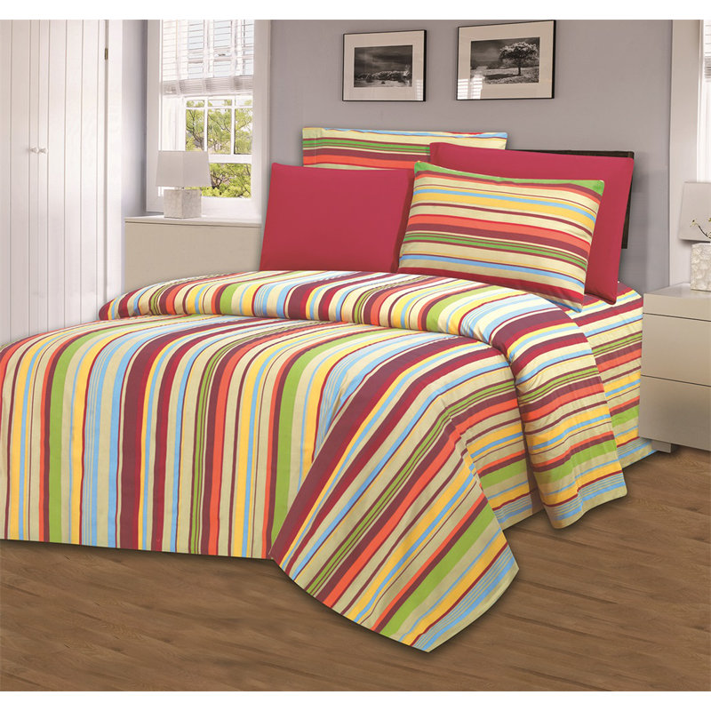 Microfiber Striped Fitted Sheet, Twin Fitted Sheet with 2 Pillowcases