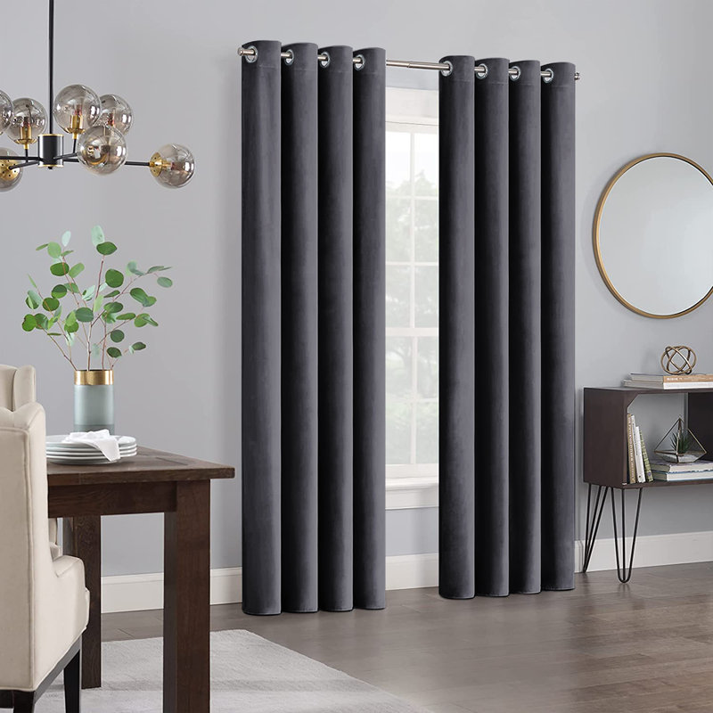 Panola Crushed Velvet Eyelet Sheer Curtains, Charcoal, 228 W x 228 D cm