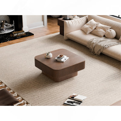 Table basse carrée 31,5 "avec rangement Table d'appoint moderne en placage de bois massif pour salon, chambre à coucher, appartement ou bureau