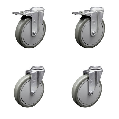 6 Inch  Polyurethane Swivel Bolt Hole Caster Set with 2 Total Lock Brake/SCC-BHTTL20S614-PPUB-2-S-2