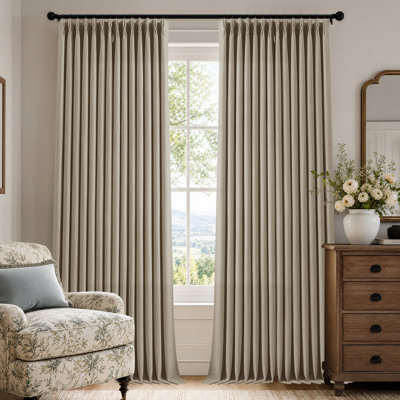 Thick Pinch Pleated Linen Blend Curtains for Living Room, Semi Sheer Memory Trained Drapes, Birch, 40x102