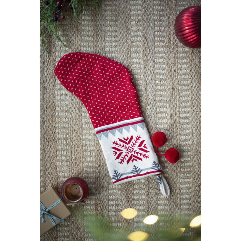12X25" Red/Gray/White Snowflake Knit Stocking