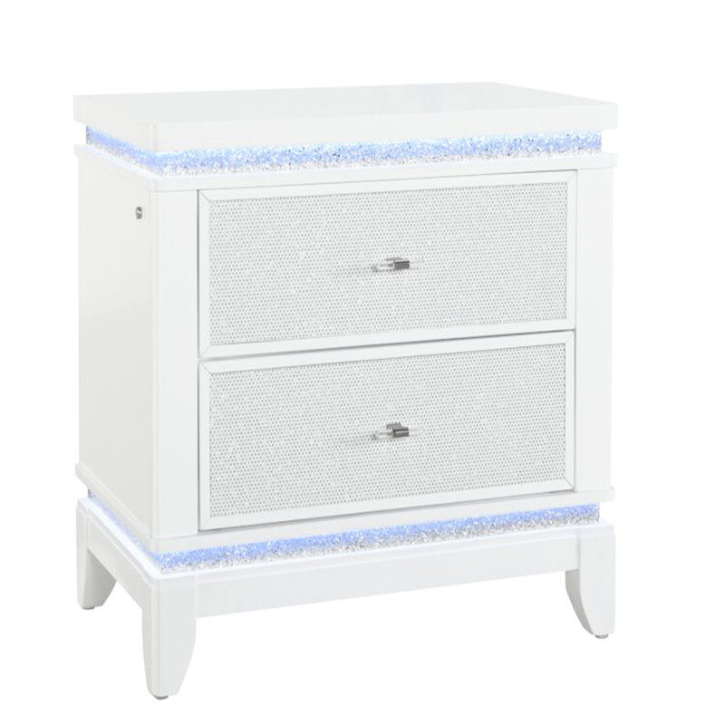 Table de chevet moderne pour chambre à coucher - 2 grands tiroirs avec éclairage à DEL