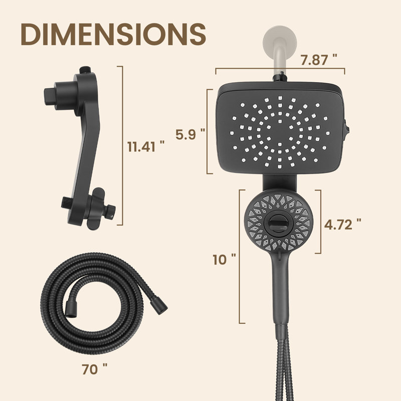 Magnetic 2-in-1 Dual Shower Head with 5-Spray Handheld Shower and 70-Inch Hose Wall Mount Matte Black, Matte Black