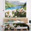 Tapisserie de montagnes lake avec fleurs-28486728