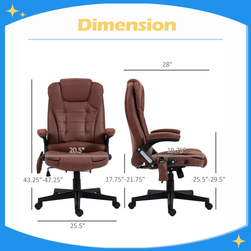 Fauteuil de bureau à 6 points de massage vibrant avec chaleur, fauteuil de direction en microfibre à haut dossier avec dossier inclinable, accoudoirs rembourrés et télécommande