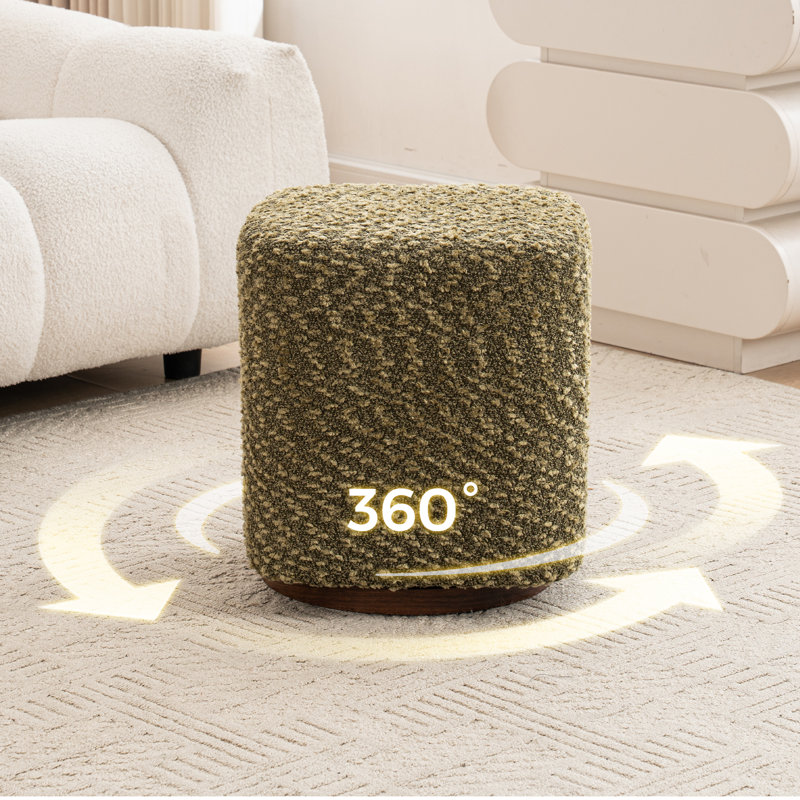 15" Wide Upholstered Swivel Pouf Ottoman, Green, Brown